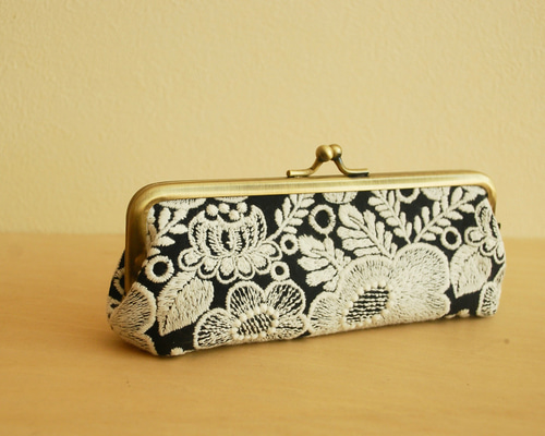 ミナペルホネン【smile flower】navy ☆ がま口 ペンケース ポーチ