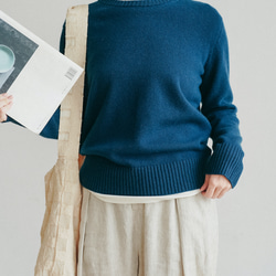 您每天都想穿的 100% 美麗諾羊毛套頭毛衣 海軍藍 231102-5 第5張的照片