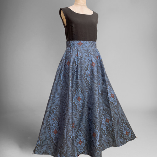 正絹 大島紬 フレアーワンピース 着物リメイク 大島紬 書道家