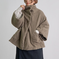 ウールショートコート/カーキ/尾州織物 3枚目の画像