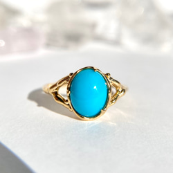 天然トルコ石リング 13.5号 スリーピングビューティー産原石から磨いた