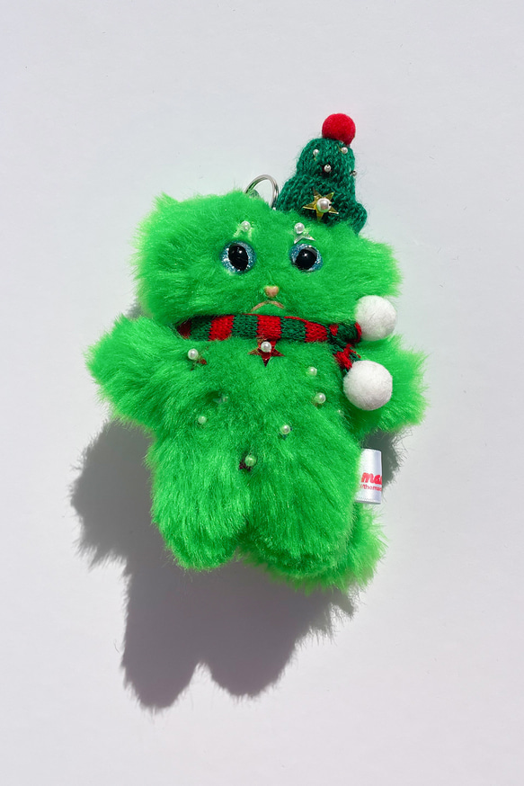 クリスマス　猫ぬいぐるみ(キーホルダー)Merry Christmas tree / green mix 1枚目の画像