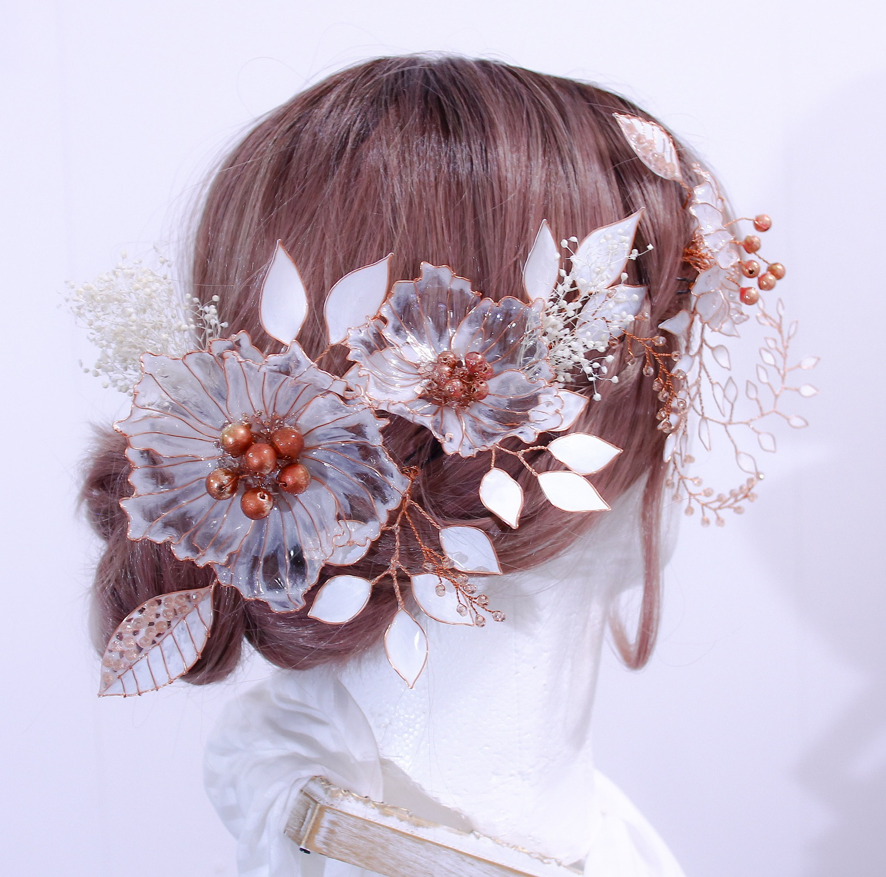 【ピンクゴールド&ホワイト】ワイヤーヘアアクセ
