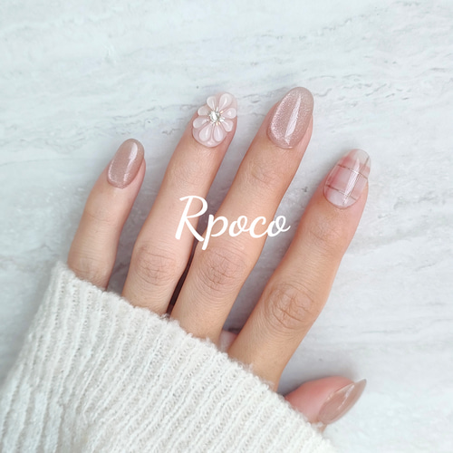 チェック柄ピンクマグネットぷっくりフラワーシンプル淡色韓国ワンホン  