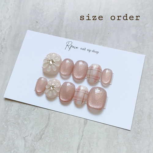 チェック柄ピンクマグネットぷっくりフラワーシンプル淡色韓国ワンホン  