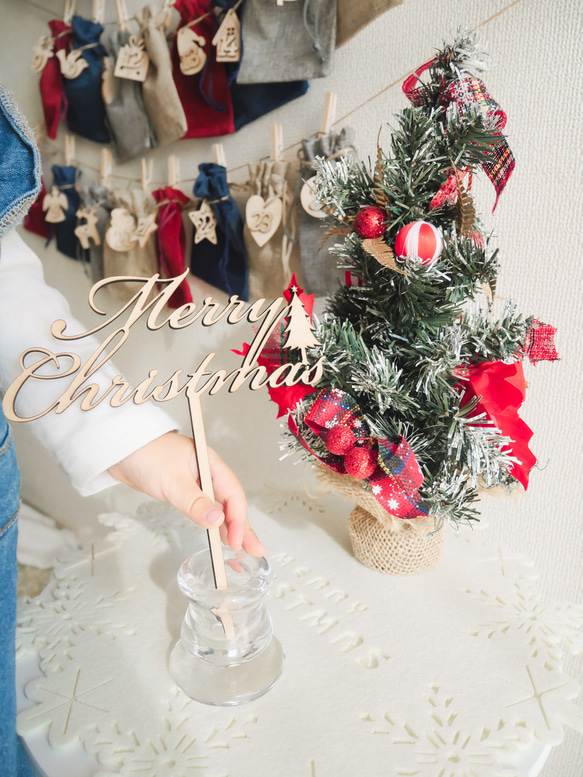 【 木製 ケーキトッパー 】Merry Christmas  英語 Xmas クリスマスフォト 飾り フォトプロップス 8枚目の画像