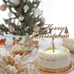 【 木製 ケーキトッパー 】Merry Christmas  英語 Xmas クリスマスフォト 飾り フォトプロップス 1枚目の画像