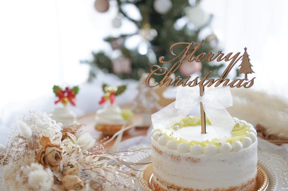 【 木製 ケーキトッパー 】Merry Christmas  英語 Xmas クリスマスフォト 飾り フォトプロップス 2枚目の画像