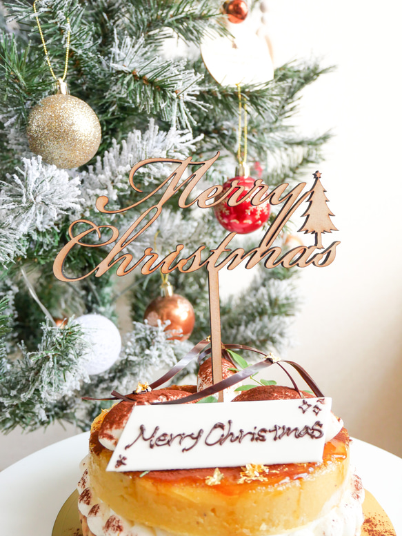 【 木製 ケーキトッパー 】Merry Christmas  英語 Xmas クリスマスフォト 飾り フォトプロップス 9枚目の画像