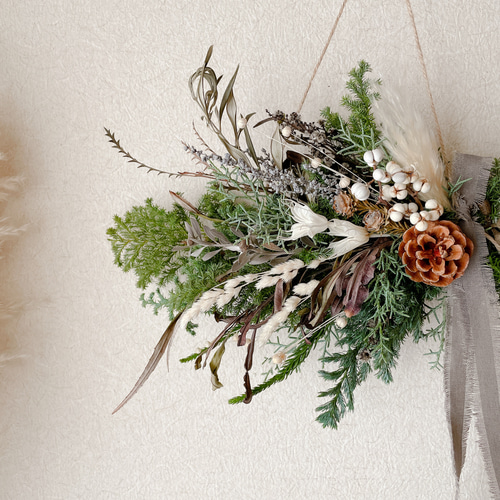 クリスマススワッグ 横長スワッグ ドライフラワー スワッグ 冬