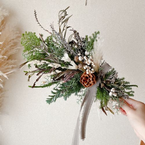 クリスマススワッグ 横長スワッグ ドライフラワー スワッグ 冬