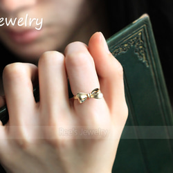 14金 リング リボン 指輪 K14 かわいい 光沢 サンドブラスト スター ラグジュアリー ハイエンド 3枚目の画像