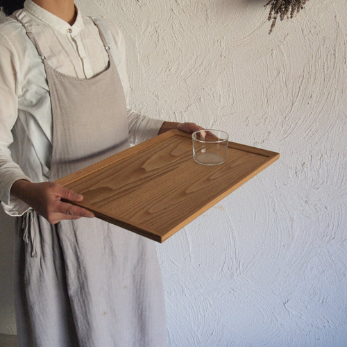 クリ材の卓上膳/トレー/お盆 Lサイズ クリア/古材色 お盆・トレイ