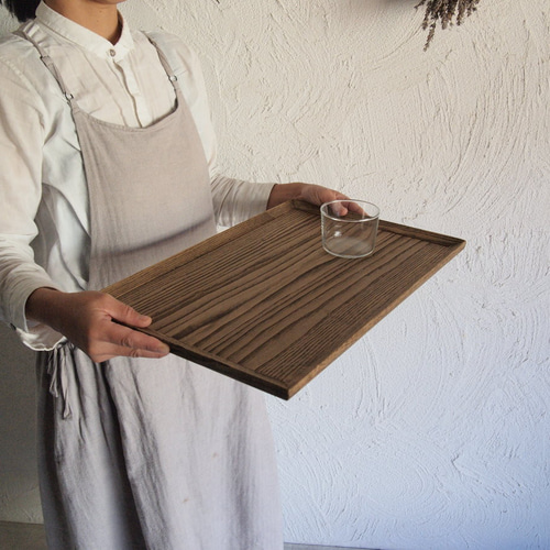 クリ材の卓上膳/トレー/お盆 Lサイズ クリア/古材色 お盆・トレイ