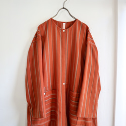 organic cotton pleats pocket dress (orange stripe) 2枚目の画像