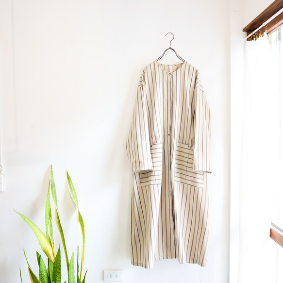 organic cotton pleats pocket dress (orange stripe) 8枚目の画像