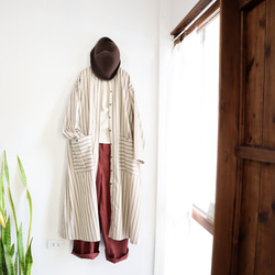 organic cotton pleats pocket dress (beige stripe) 7枚目の画像