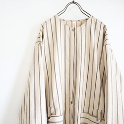 organic cotton pleats pocket dress (beige stripe) 2枚目の画像