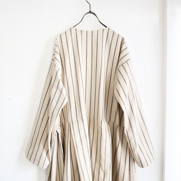 organic cotton pleats pocket dress (beige stripe) 5枚目の画像