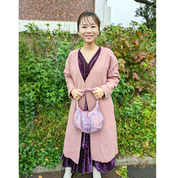 布フェルトBag　あかるい冬の夜  パープル ピンク色・花柄～（羊毛フェルト・インド綿・ブロックプリント) 16枚目の画像