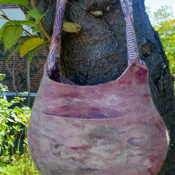 布フェルトBag　あかるい冬の夜  パープル ピンク色・花柄～（羊毛フェルト・インド綿・ブロックプリント) 7枚目の画像