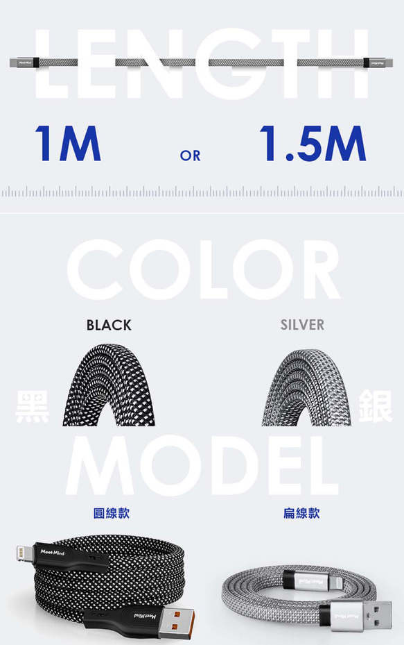 Meet Mind x Magtame聯名款磁性快收納充電傳輸線USB A to Type-C-1M/100cm 第16張的照片