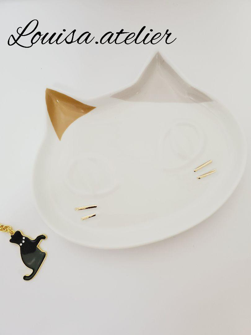 ②ポーセラーツ ハンドメイド 三毛猫ちゃん お皿 プレート 金彩
