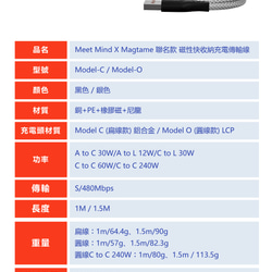 Meet Mind x Magtame聯名款磁性快收納充電傳輸線C to C 240W/1M/100cm 第19張的照片