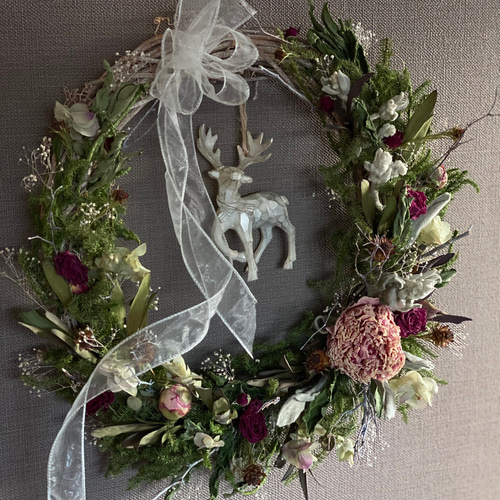 クリスマスリース / ドライフラワー ナチュラル インテリ 白 黒 緑