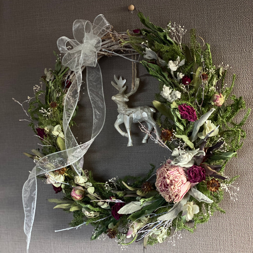 クリスマスリース / ドライフラワー ナチュラル インテリ 白 黒 緑