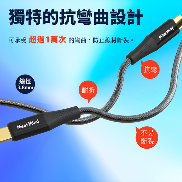 Meet Mind USB-C to USB-C 100W 編組強化高速充電ケーブル金メッキバージョン (2.2M) 6枚目の画像