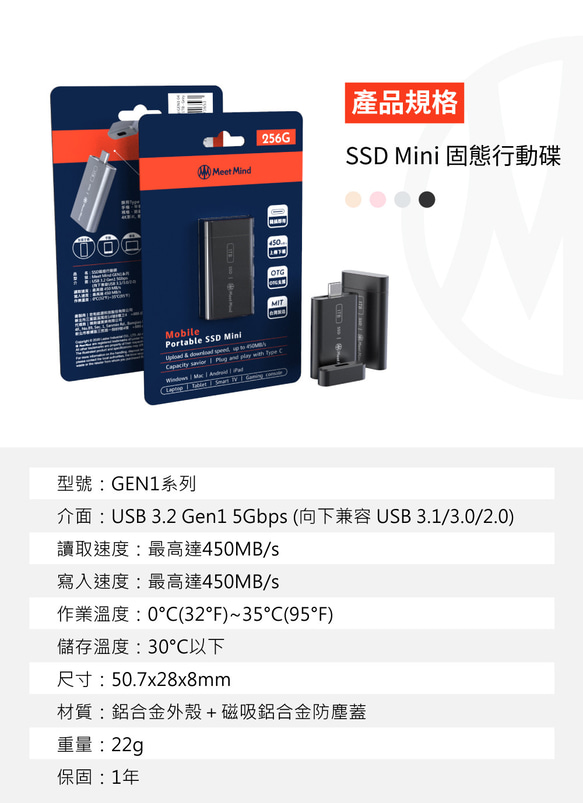 Meet Mind USB3.2 Gen1 SSD Mini 固態隨身碟 512GB 第17張的照片