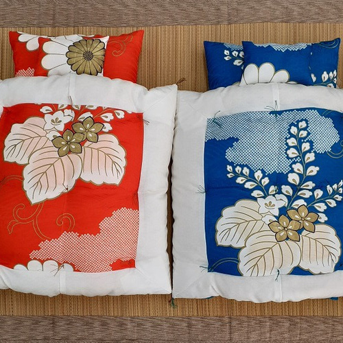 綿組布団　掛け・敷き布団セット（赤系）和風レトロ 綿組布団掛け・敷き布団セット（赤）和風レトロ