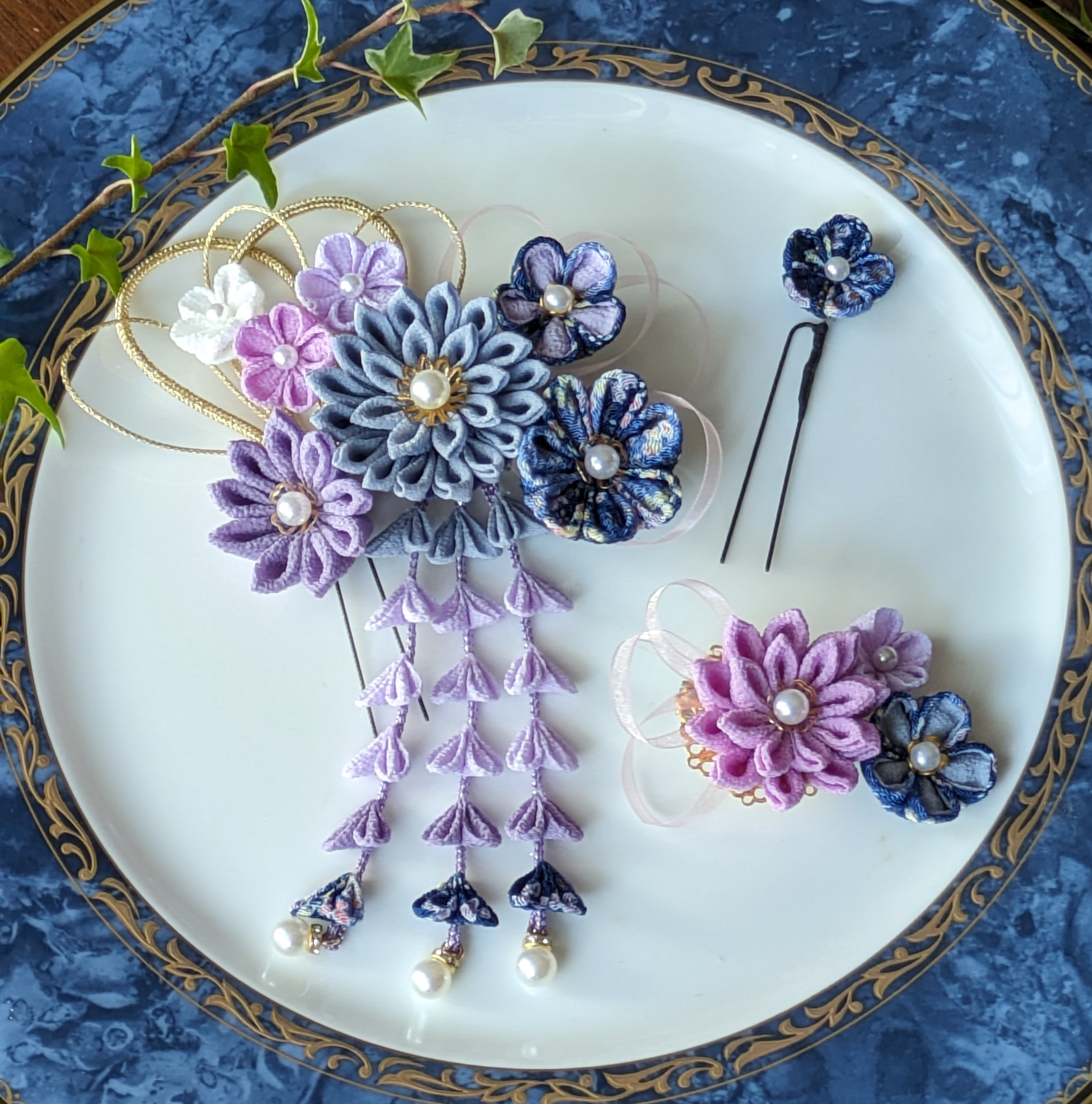 つまみ細工　髪飾り5点セット　和装  振袖    成人式   卒業式　七五三♪♪　　[作品No167 ]