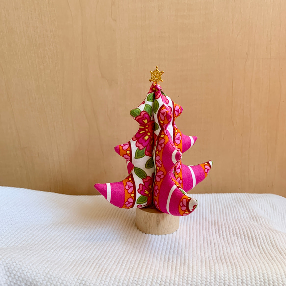 卓上 省スペース 小さい ツリー / クリスマスツリー アメリカン ピンク 花柄 5枚目の画像
