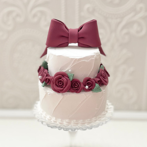 リボンとバラのクリームクレイケーキ＊色変更可＊フェイクケーキ＊推し