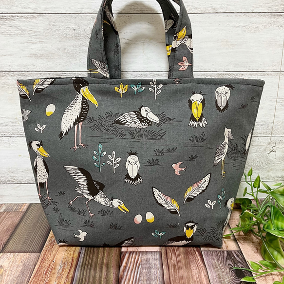 ハシビロコウ グレー ミニトートバッグ ランチバッグ お散歩バッグ