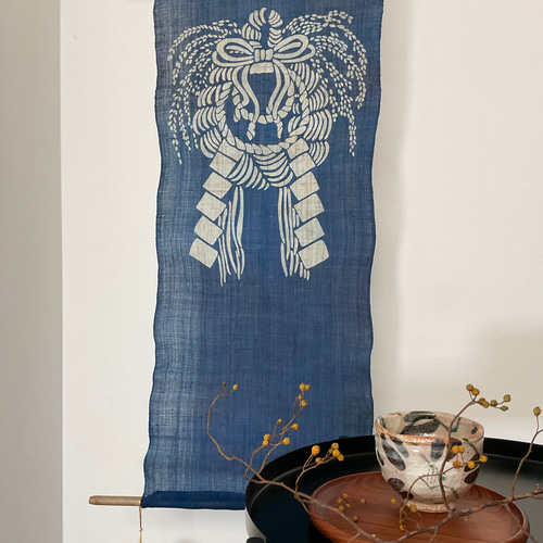 藍染　正月飾り　しめ縄　暖簾 藍染 しめ縄飾り 暖簾 その他インテリア雑貨 すずなが 通販 16901137