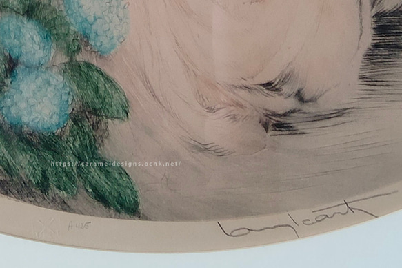 【Louis Icart / ルイ・イカ―ル】1929年 オリジナルエッチング/銅版画 水彩彩色　紫陽花 5枚目の画像