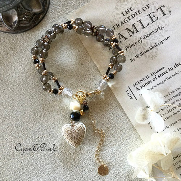 レモンクォーツ♡　スモーキークォーツ♡　ダブルハートチャーム レモンクォーツ♡ スモーキークォーツ♡ ダブルハートチャーム 【公式