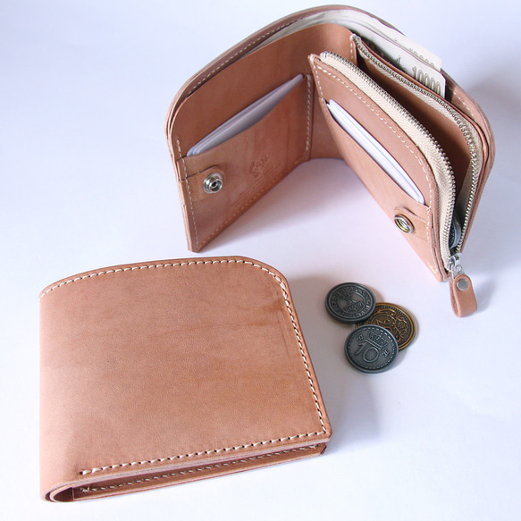 二つ折り財布 L字ファスナー 小銭入れ 牛革 レザー ヌメ革 本革 日々を刻む日記帳 nfl pst Creema店 2枚目の画像