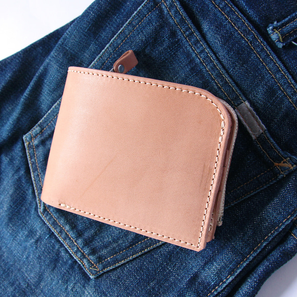 二つ折り財布 L字ファスナー 小銭入れ 牛革 レザー ヌメ革 本革 日々を刻む日記帳 nfl pst Creema店 12枚目の画像