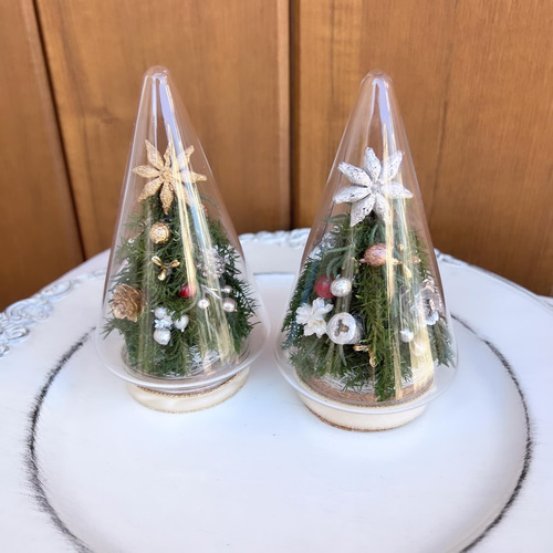 毎年飾れる】クリスマス ガラスドームのクリスマスツリー ナチュラル