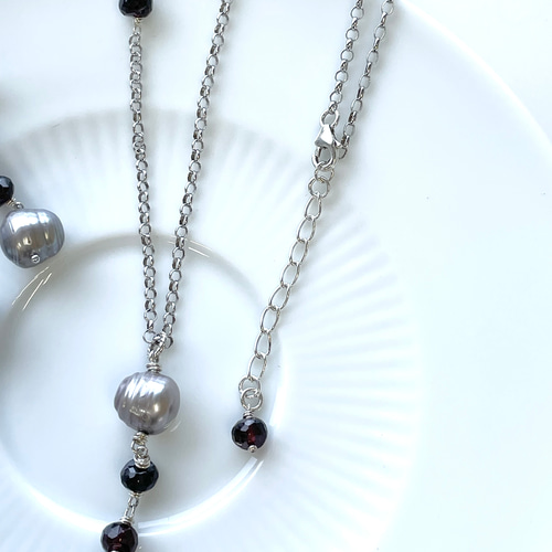 ピアス チェーンネックレス セット バロックパール ガーネット 