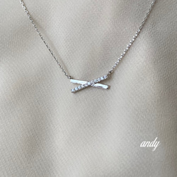 Cross Line Cz Motif Silver Necklace 3枚目の画像