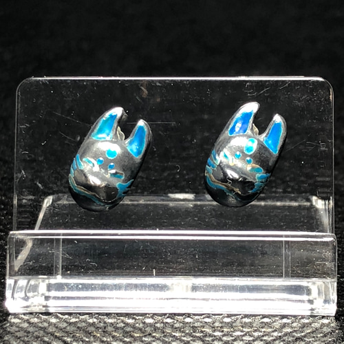 オパール好きさんの為のモリモリチャーム10種＆ピアスフック3種 狐のお面ピアス【銀（Silver925）】両耳用 ピアス（スタッド・一