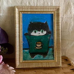 絵画。原画手描き【猫ちゃんの頭の星が光っている】