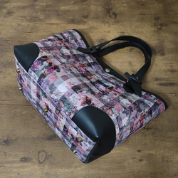 ◆限定商品◆ 革とリバティ生地のトートバッグ『アーカイブギンガム　ローズパープル』 LC-M 4枚目の画像