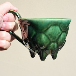 【Creema陶器市2024】玉サボテン様ダーク織部コーヒーカップ、約190cc 1枚目の画像