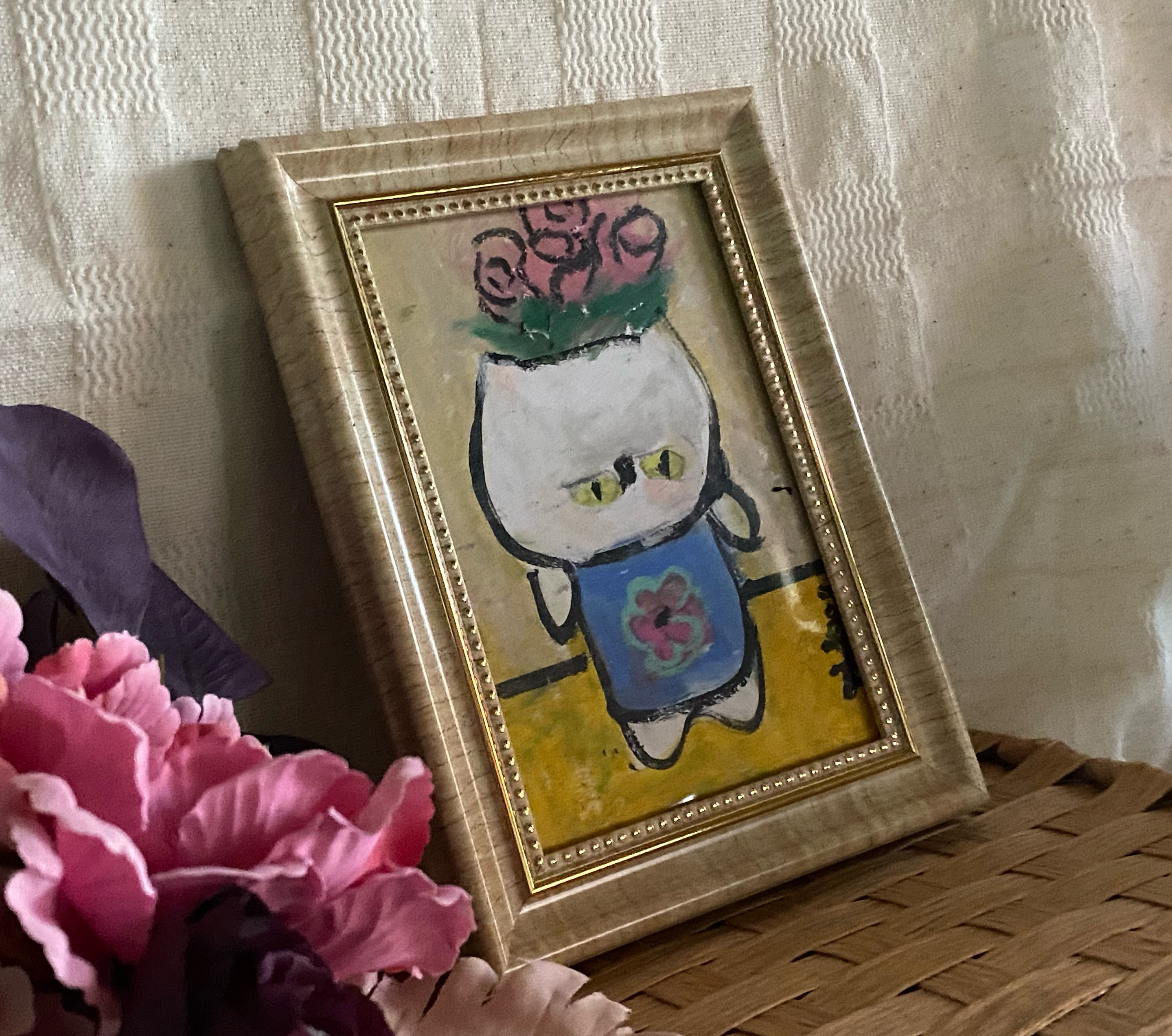 油彩画「ボタン園」原画額付